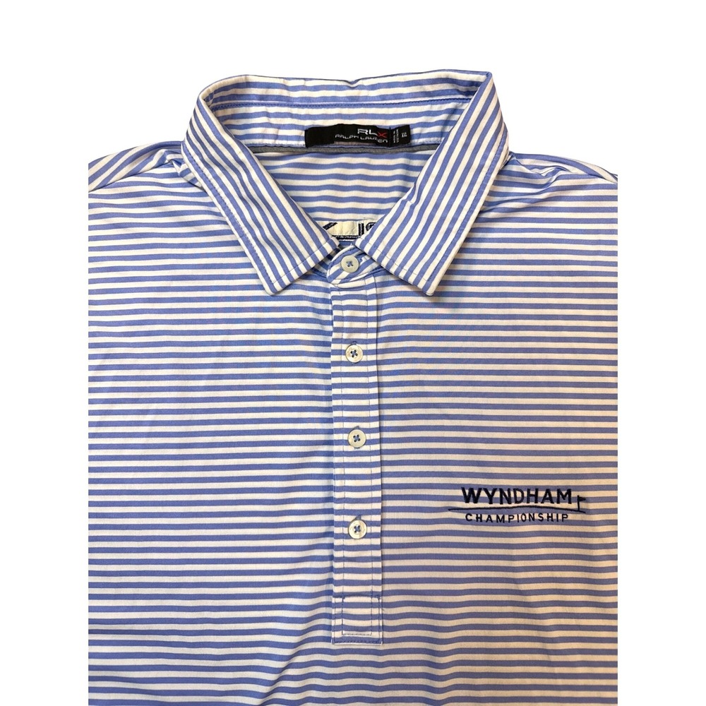 RLX Ralph Lauren (Blue) Striped Golf Polo Mens XXL - Wydham Championship Logo